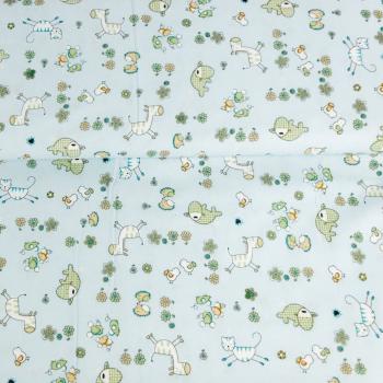 Preview: 1,60 m Baumwoll Druck lustige Tiere in Hellblau